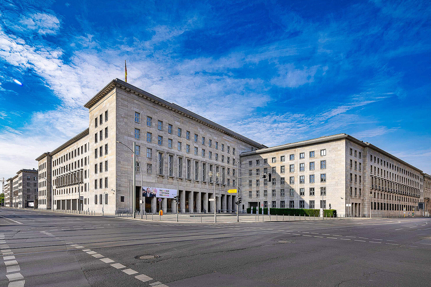 The Detlev Rohwedder House with a street in front of it.