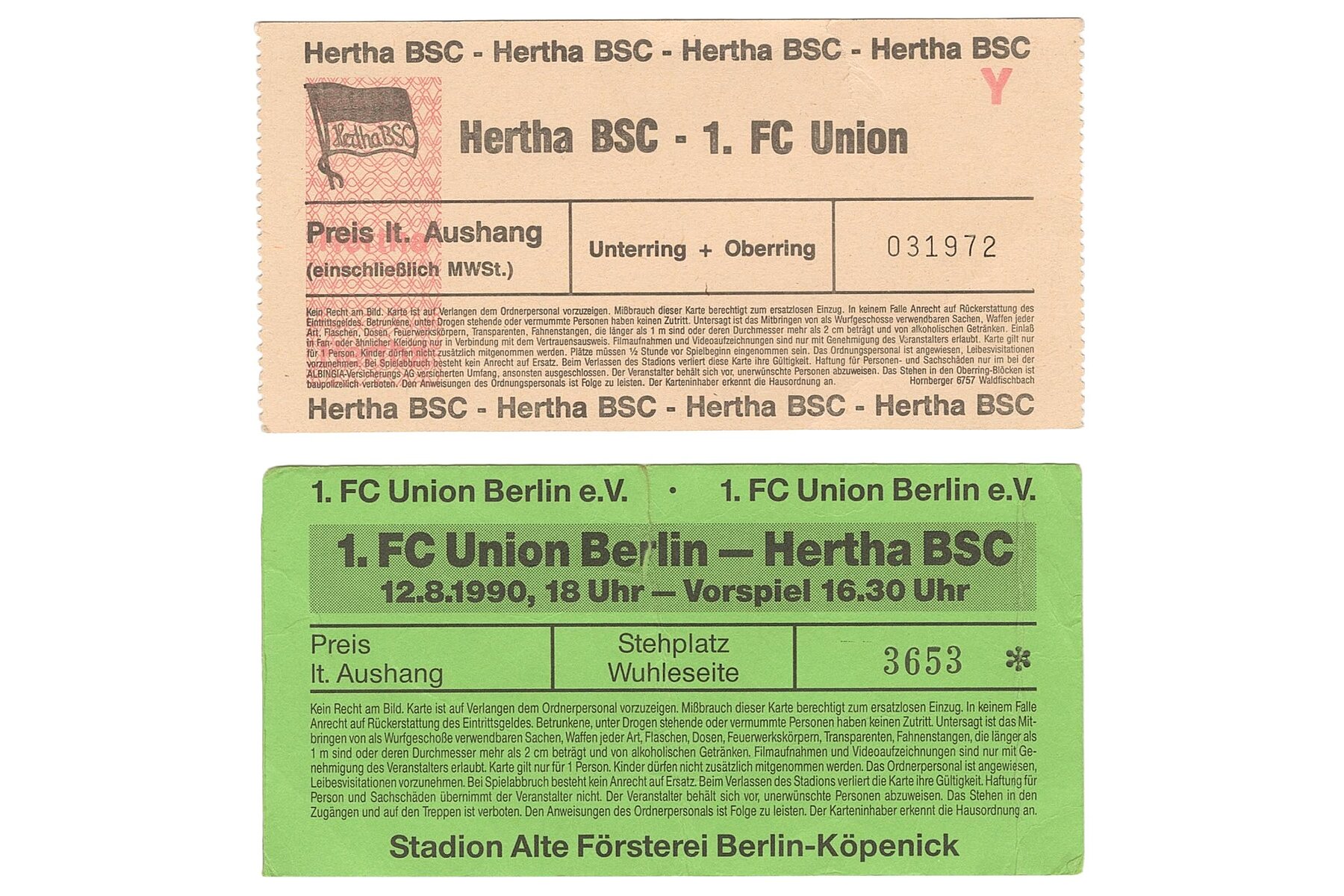 Eintrittskarten für die Rückrunde Union gegen Hertha.
